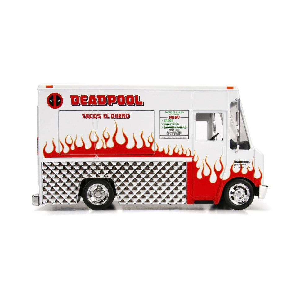 Marvel Deadpool & Taco Truck Die-cast Car, 1:24 Scale Vehicle, 2.75Collectible Figurine