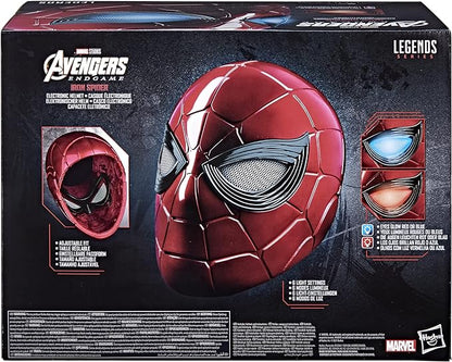 Spider-Man Marvel Legends Series Iron Spider Electronic Helmet with Glowing Eyes, 6 Light Settings and Adjustable Fit , Red