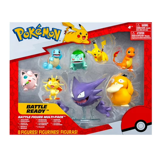 Pokemon 8 Pack - Six 2 inch and Two 3 inch Battle Ready Figures including Pikachu, Bulbasaur, Squirtle, Charmander, Jigglypuff, Meowth, Haunter and Psyduck